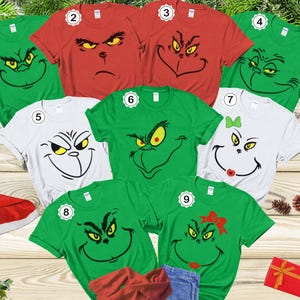Grinch Face T-Shirt Familie Weihnachten Passende Shirts, lustiges grünes Grinch-Grafik-T-Shirt, Feiertags-Gruppen-Outfit, Weihnachtsparty-Gewohnheit