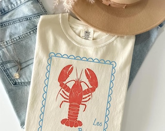 Vintage French Lobster Graphic Tee - Coastal Nautical Comfort Colors T-Shirt - Retro Beach Summer Shirt