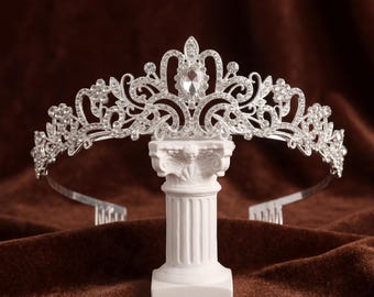Zilveren kristallen bruiloft tiara, bruids strass kroon, koninklijke prinses zendspoel voor bruid, kam kroon, bruidsmeisjes geschenken