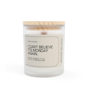 Candle - I Can&#39;t Believe It&#39;s Monday Again Funny Gift for Coworker, Work Bestie, Boss, 11oz Frosted Glass, Office Decor, Weekend Reminder,