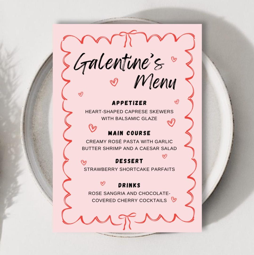 GALENTINE'S DAY MENU | Galentines Party Menu, Valentine's Menu ...