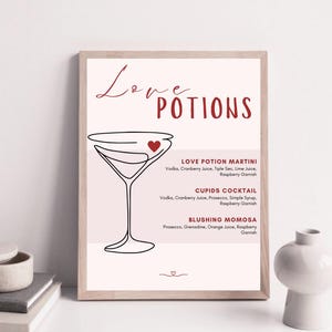 Modello di cartello per bar del menu del giorno di Galentine, poster del cartello del bar per cocktail di San Valentino, modello di menu del bar per drink esclusivi, cartello per la festa del giorno di Galentine