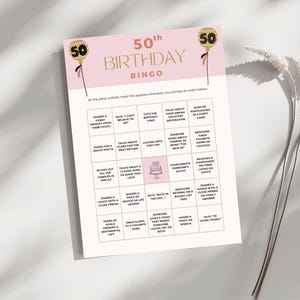 50. Geburtstags-Bingokarten - bearbeitbare Tenplate, Geburtstagsfeierspiele, ästhetisches Geburtstags-Bingo, Hosting von Patry-Spielen, lustige Hochzeitsaktivität