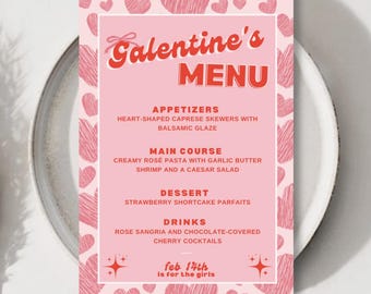 Galentine's Dinner Menu Template - Etsy