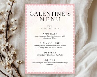 Galentine's Dinner Menu Template - Etsy