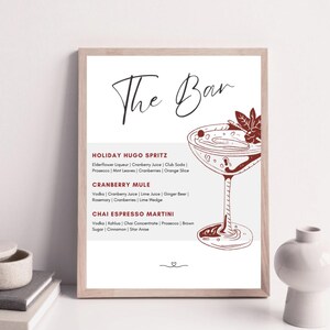 CHRISTMAS BAR MENU Sign Template, Signature Drink Sign Template, Holiday Cocktail Bar Sign Poster Making Spirits Bright Christmas Party Sign