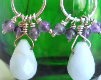 Sterling Silver Amethyst and Pale Blue Gemstone Teardrop Earrings, Time Raveler