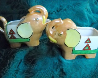 Art Deco Luster Elephants Sugar and Creamer