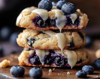 Blueberry Stuffed Cookies Recipe: Vanilla Glaze (Digital Download PDF)