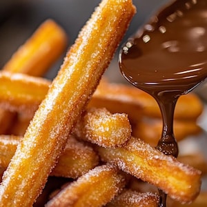 BEST RECIPE For Crispy Homemade Churros with Rich Chocolate Sauce Recipe (Printable PDF)