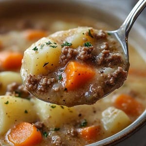 BEST RECIPE For Homemade Hearty Creamy Hamburger Soup Recipe (Printable PDF)