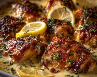 EASY RECIPE For Lemon Garlic Chicken : Creamy One-Pan Dinner (Printable PDF Download)