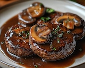 EASY RECIPE For Gourmet Pan-Seared Steak : Creamy Mushroom Sauce (Printable PDF)
