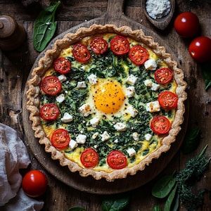 Spinach Feta Quiche Recipe: Savory Tart with Golden Egg (PDF Download)