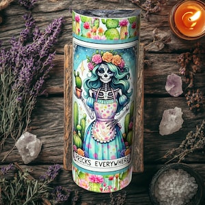 Gobelet pour cartes de tarot à piquer, Cactus mignon effrayant, Don't Hug Me Plant Lover, prêt à expédier, 20 oz