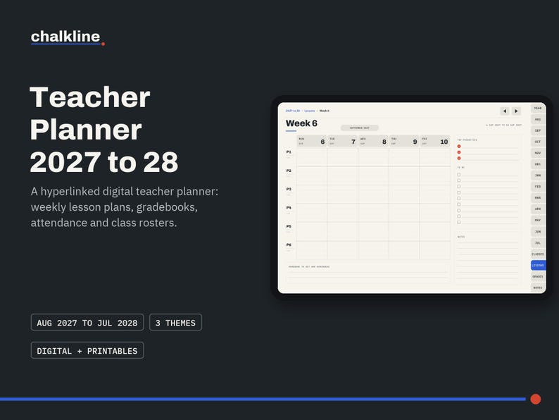 Teacher Planner 2027 2028, Digital Teacher Planner, Lesson Planner, Gradebook, GoodNotes iPad Teacher Planner, Printable