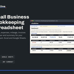 Small Business Bookkeeping Spreadsheet, Excel Google Sheets, Income Expense Tracker, Profit and Loss, Mileage Log, Invoices