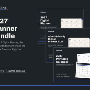 2027 Planner Bundle, Digital Planner, ADHD Planner, Printable Calendar 2027, GoodNotes iPad Planner, Hyperlinked Planner Set