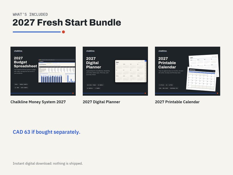 2027 Budget and Planner Bundle, Budget Spreadsheet, Digital Planner 2027, Printable Calendar, Excel Google Sheets, GoodNotes