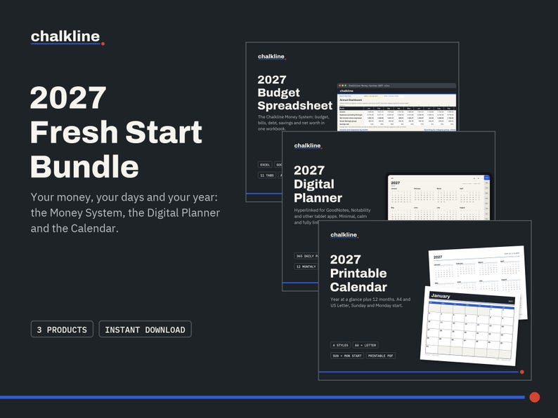 2027 Budget and Planner Bundle, Budget Spreadsheet, Digital Planner 2027, Printable Calendar, Excel Google Sheets, GoodNotes