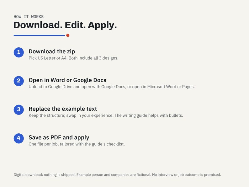 ATS Resume Template Word, Google Docs Resume, Cover Letter Template, Professional CV Template, 1 and 2 Page Resume