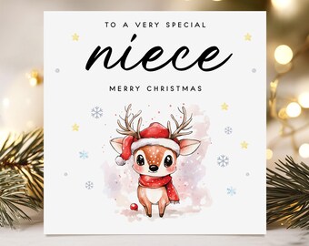 Cute Reindeer Christmas Card for Niece – Adorable Holiday Greeting Card for a Special Niece, Merry Christmas Card with Reindeer Illustration