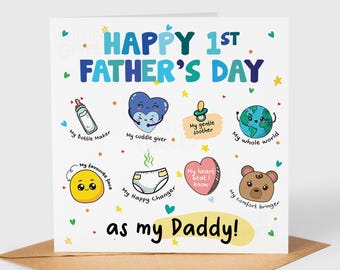 1st Father’s Day Card – Cute New Dad Card from Baby – “Happy First Father’s Day Daddy” – Sweet Keepsake Card for Dad