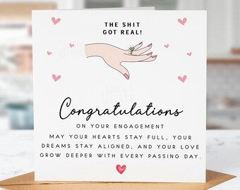 Funny Engagement Card, The Shit Got Real Card, Congratulations Engagement Card, Newly Engaged Gift, Humor Card