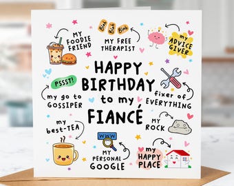 Happy Birthday Card for Fiance – Funny & Heartfelt – My Rock, My Happy Place, My Therapist – Cute Fiance Card