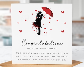 Engagement Card, Congratulations on Your Engagement, Romantic Couple Silhouette Card, Newly Engaged Gift, Love Card
