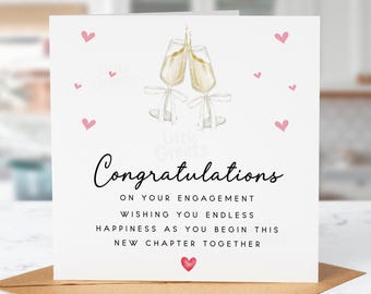 Engagement Card, Congratulations on Your Engagement, Champagne Toast Card, Newly Engaged Gift, Minimalist Engagement Card