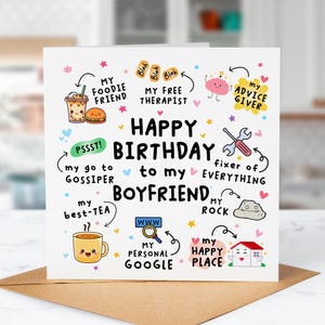 Happy Birthday Card for Boyfriend – Funny & Heartfelt – My Rock, My Happy Place, My Therapist – Cute Boyfriend Card image 1