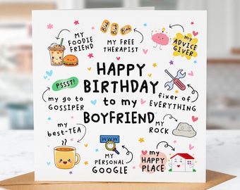 Happy Birthday Card for Boyfriend – Funny & Heartfelt – My Rock, My Happy Place, My Therapist – Cute Boyfriend Card