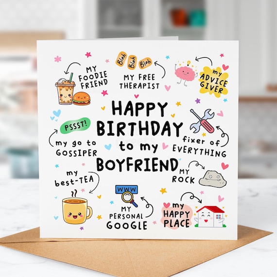 Happy Birthday Card for Boyfriend – Funny & Heartfelt – My Rock, My Happy Place, My Therapist – Cute Boyfriend Card