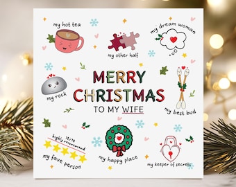 Christmas Card for Wife, Cute Xmas Card for Her, Festive Greeting for Spouse, Romantic Funny Christmas Card for Partner