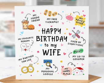 Happy Birthday Card for Wife – Funny & Heartfelt – My Rock, My Happy Place, My Therapist – Cute Wife Gift