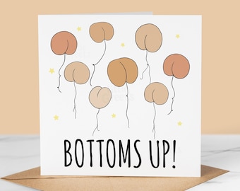 Personalised Birthday Card, bottoms up, Funny Birthday Card, Pun Card, Quirky for friend, mum, dad, cousin, son, daughter