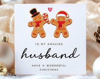 Christmas Card for Husband – Cute Gingerbread Couple Design – Romantic Christmas Card for Him – Festive Love Card