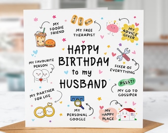 Happy Birthday Card for Husband – Funny & Heartfelt – My Rock, My Happy Place, My Therapist – Cute Husband Card