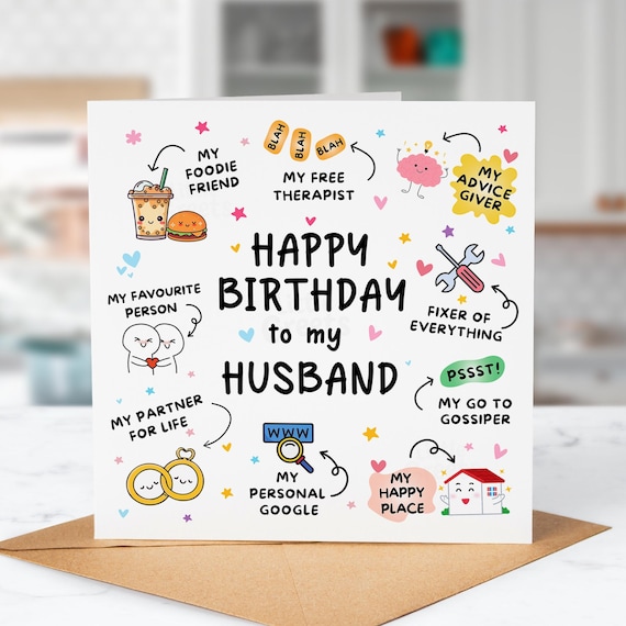 Happy Birthday Card for Husband – Funny & Heartfelt – My Rock, My Happy Place, My Therapist – Cute Husband Card