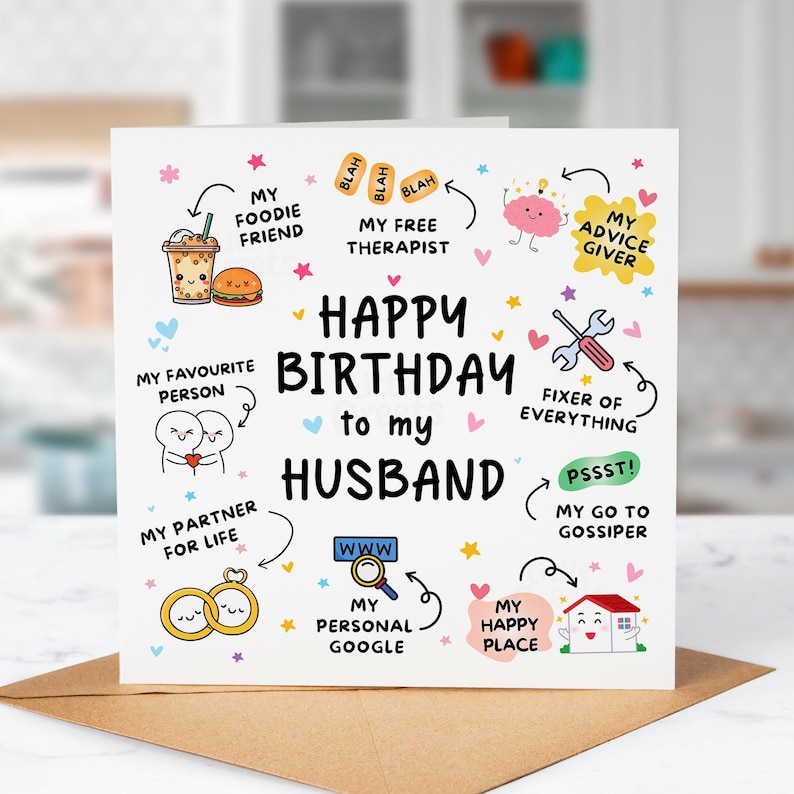 Happy Birthday Card for Husband – Funny & Heartfelt – My Rock, My Happy Place, My Therapist – Cute Husband Card Bild 1