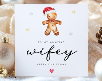 Christmas Card for Wifey – Cute Gingerbread Man Design, Festive Holiday Greeting Card for Wife, Romantic Christmas Card