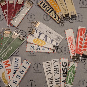 Keychain - Zipper Pulls - Upcycled Malt Bag - Beer Gift - Beer Lover