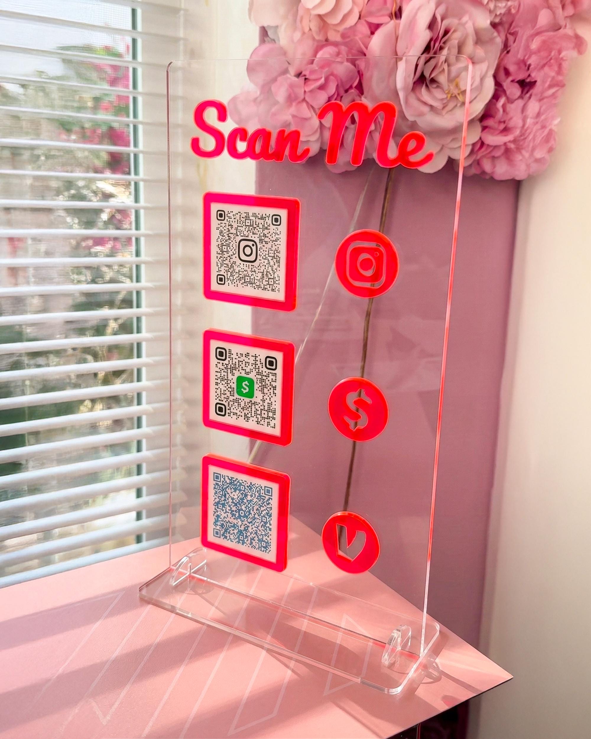 Custom QR Code Table Sign | 3D Acrylic Social Media Display | Scan Me ...