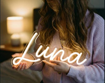 Letrero de neón personalizado con nombre, apellido, dormitorio, boda, regalo.
