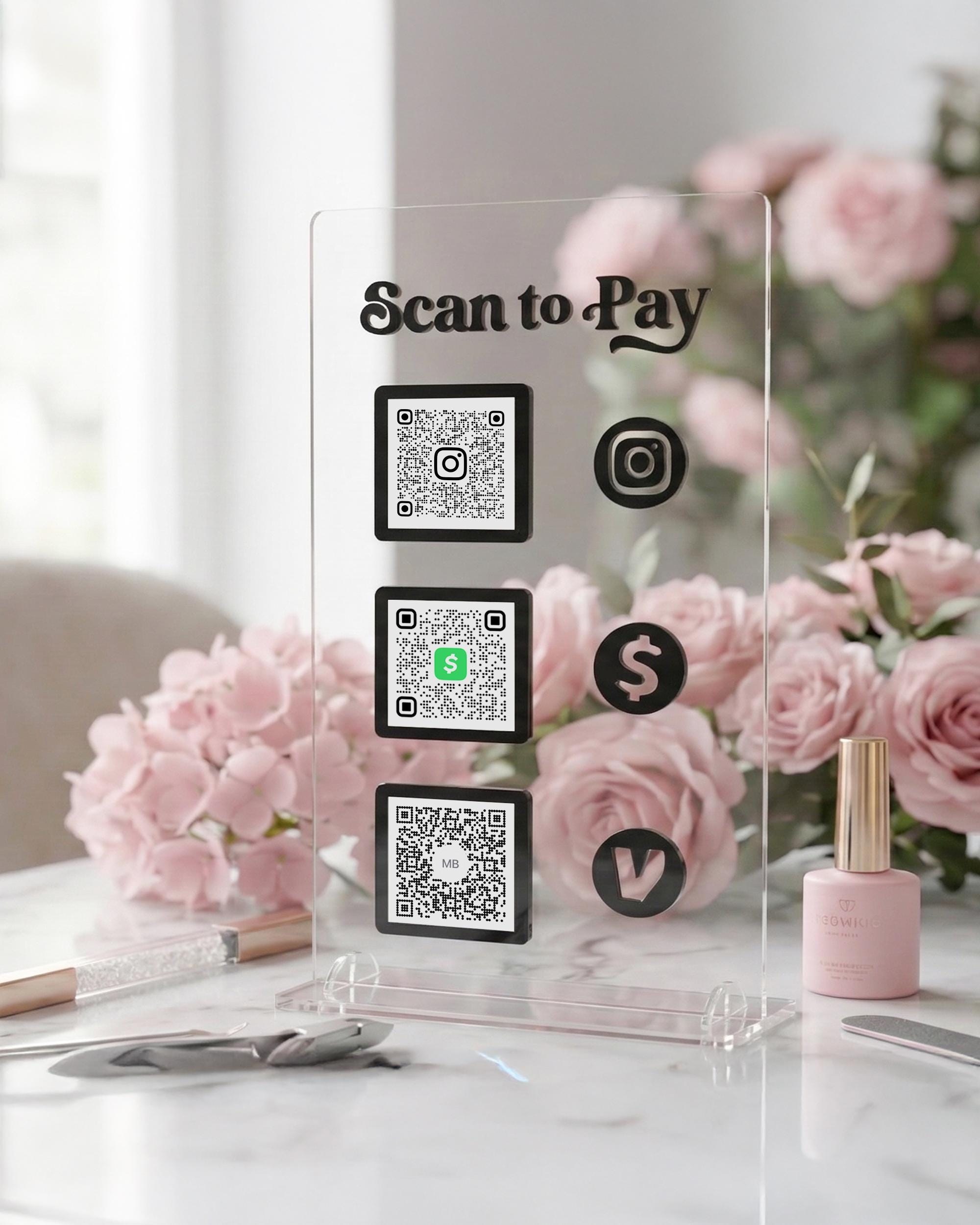 Custom QR Code Table Sign | 3D Acrylic Social Media Display | Scan Me ...