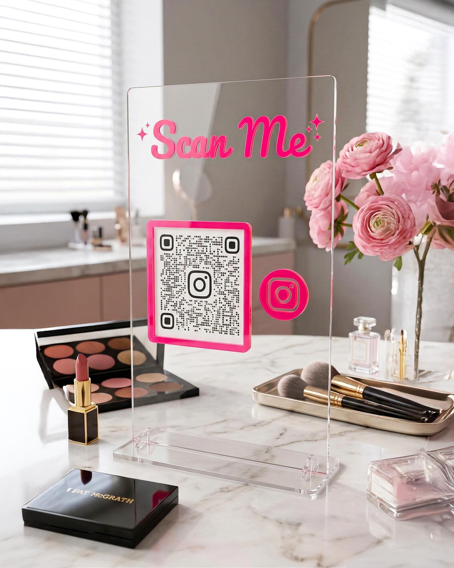 Custom QR Code Table Sign | 3D Acrylic Social Media Display | Scan Me ...