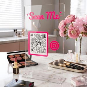 Custom QR Code Table Sign | 3D Acrylic Social Media Display | Scan Me Business Stand Payment Stand | T2