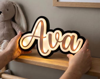 Personalized Name LED Light Box | Kids Room Night Light | Custom Nursery Name Sign | Baby Name Decor Gift