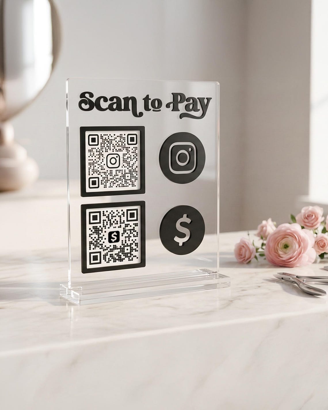 Custom QR Code Table Sign | 3D Acrylic Social Media Display | Scan Me ...